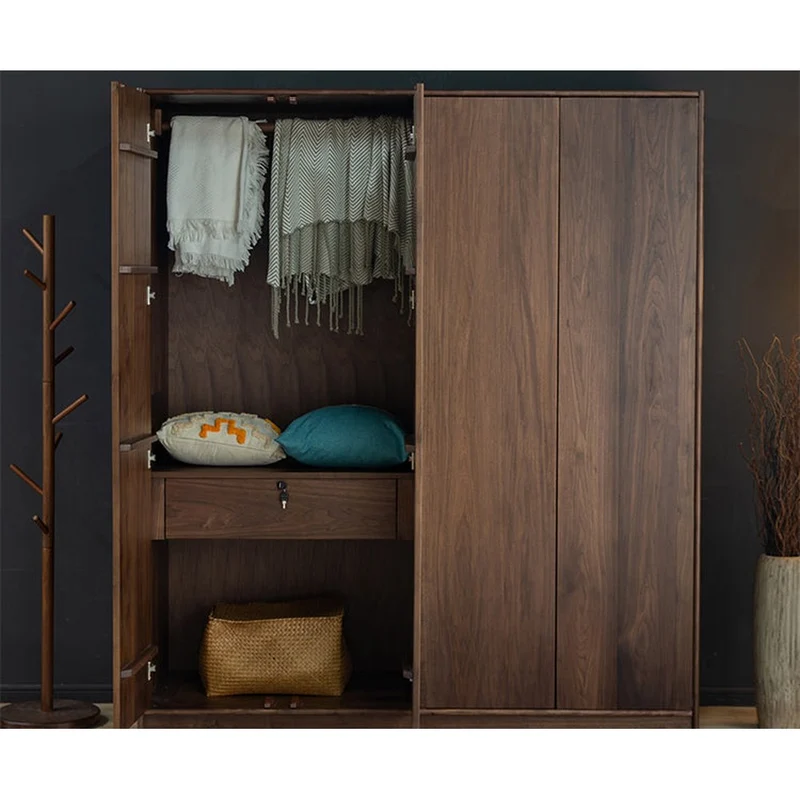 Sable 4-Door Black Walnut Wood Wardrobe