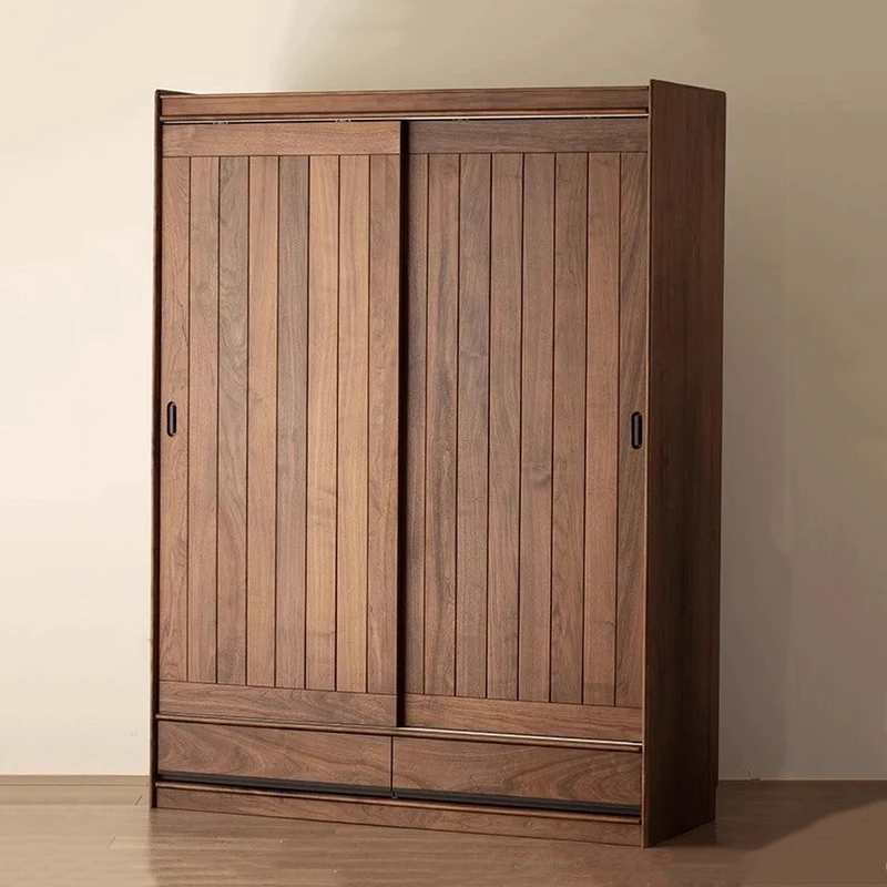 Sophisticated 2 Sliding Door Black Walnut Wood Wardrobe