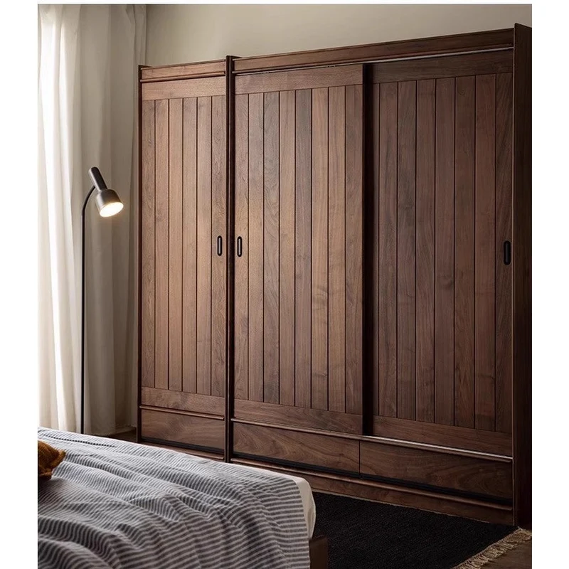 Sophisticated 2 Sliding Door Black Walnut Wood Wardrobe