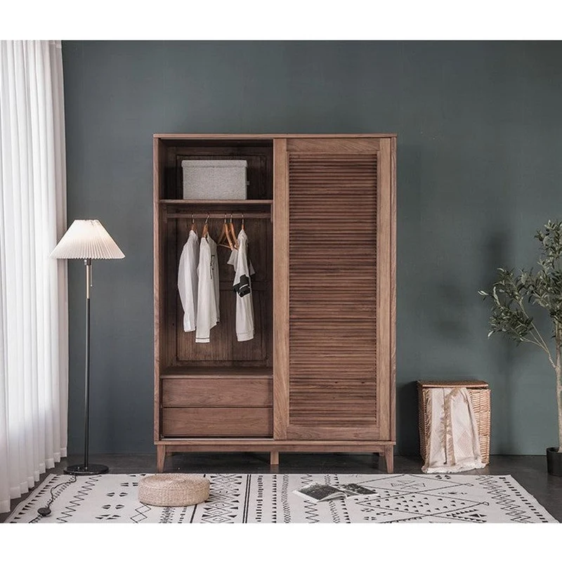 Glamorous 2 Sliding Door Black Walnut Wood Wardrobe