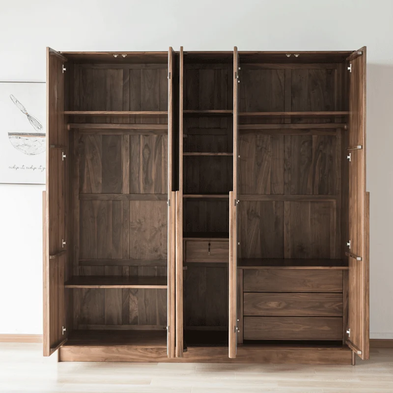 Opulent Black Walnut Wood Wardrobe with Designer Features