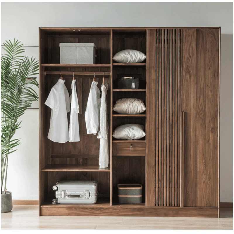 Opulent Black Walnut Wood Wardrobe with Designer Features