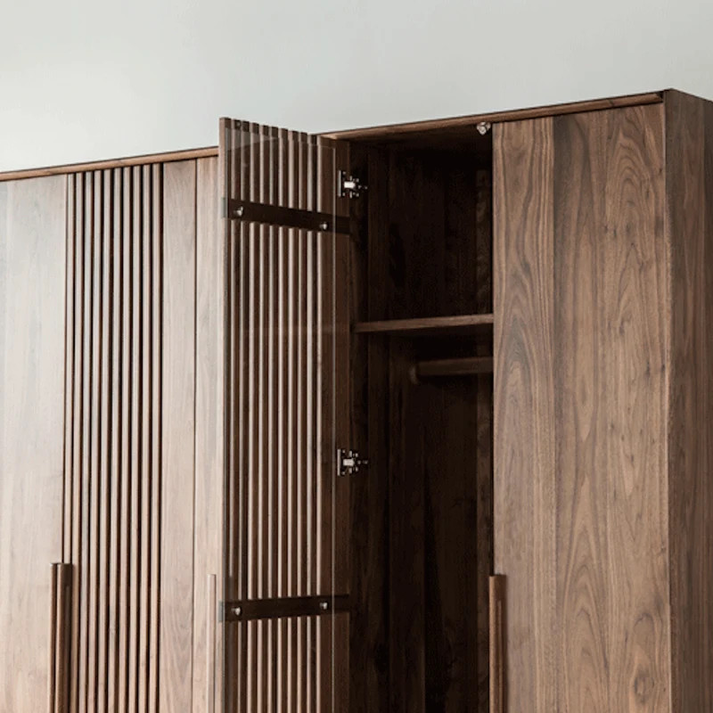 Opulent Black Walnut Wood Wardrobe with Designer Features
