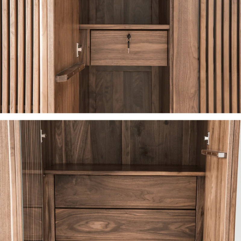 Opulent Black Walnut Wood Wardrobe with Designer Features