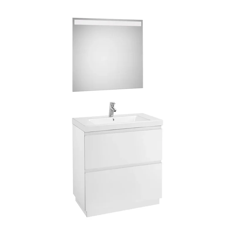 Conjunto de baño de 80 cm con espejo LED y un acabado en color blanco brillo Lander Roca