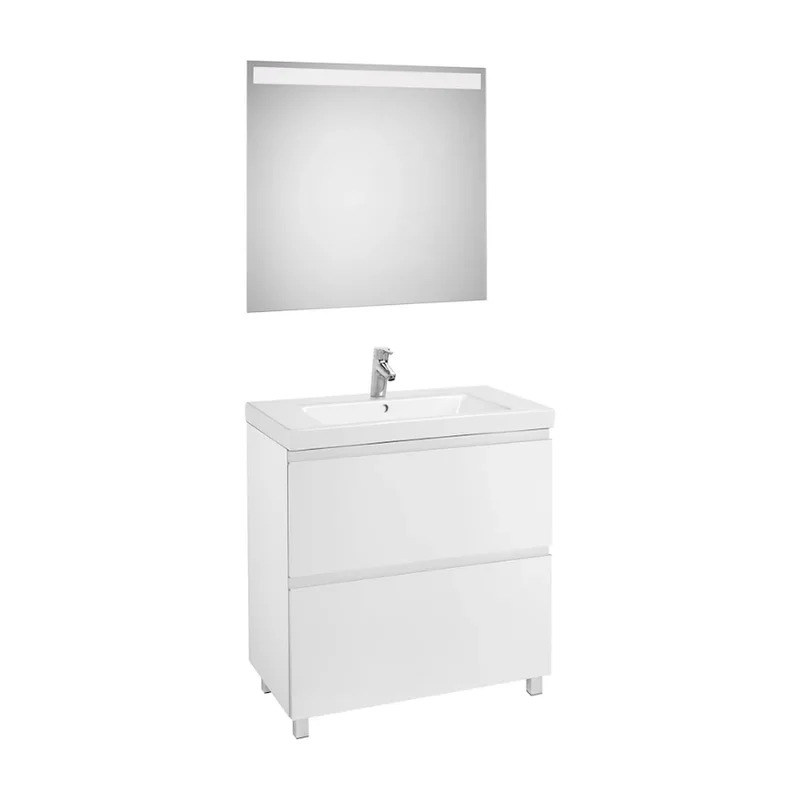 Conjunto de baño de 80 cm con espejo LED y un acabado en color blanco brillo Lander Roca