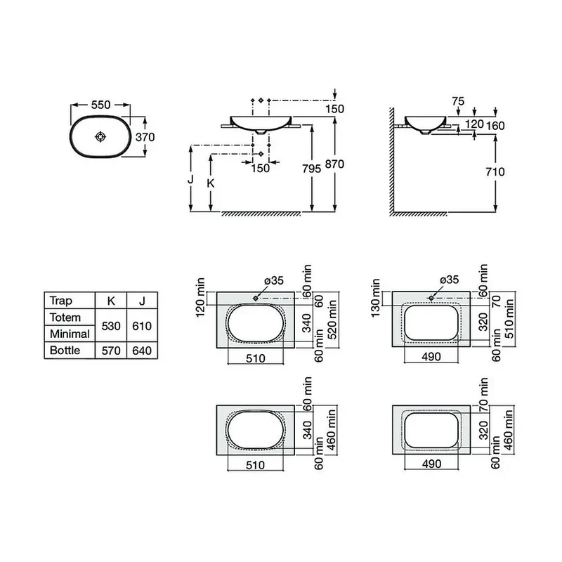 Lavabo de encimera de fineceramic con diseño ovalado en acabado blanco mate Round Inspira Roca
