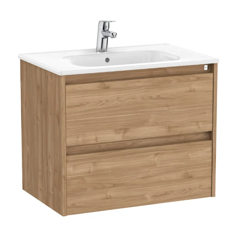 Mueble de baño con lavabo y dos cajones de 70 cm de ancho en color nogal Tenet Roca