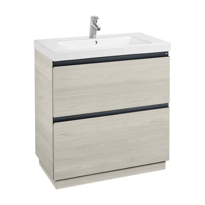 Mueble de baño con lavabo y 2 cajones de 80 cm de ancho color fresno nórdico Unik Lander Roca