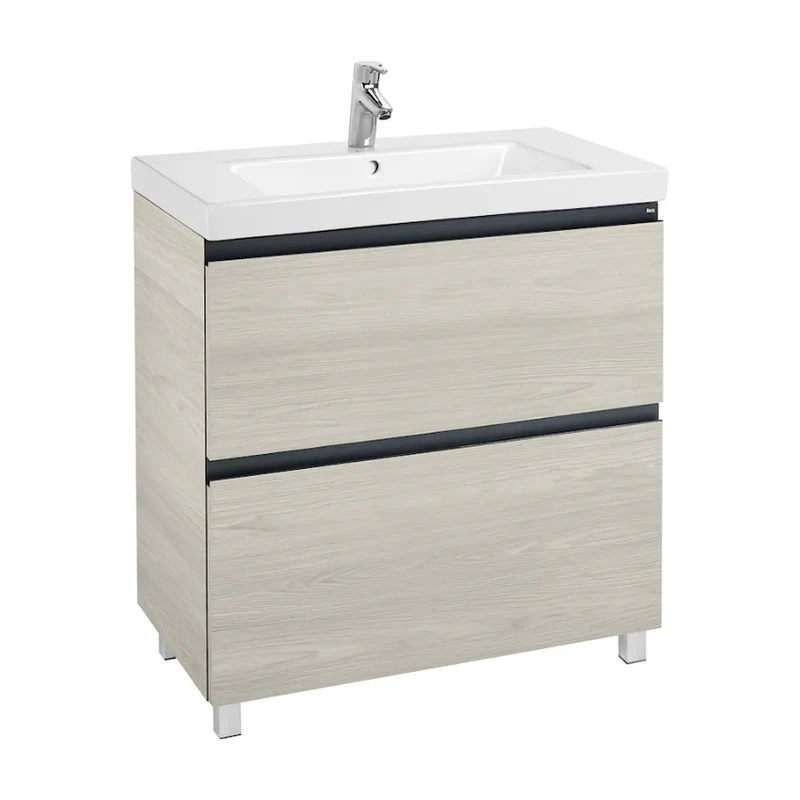 Mueble de baño con lavabo y 2 cajones de 80 cm de ancho color fresno nórdico Unik Lander Roca