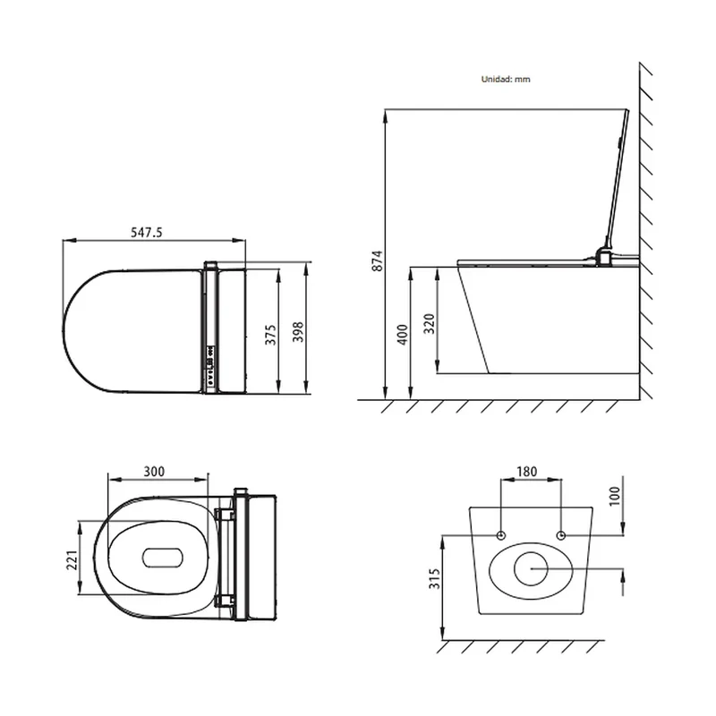 Asiento de Inodoro Inteligente Bidet Inodoro inteligente con asiento calefactable de secado ultra rápido para baño moderno iAnna SUS Nashi