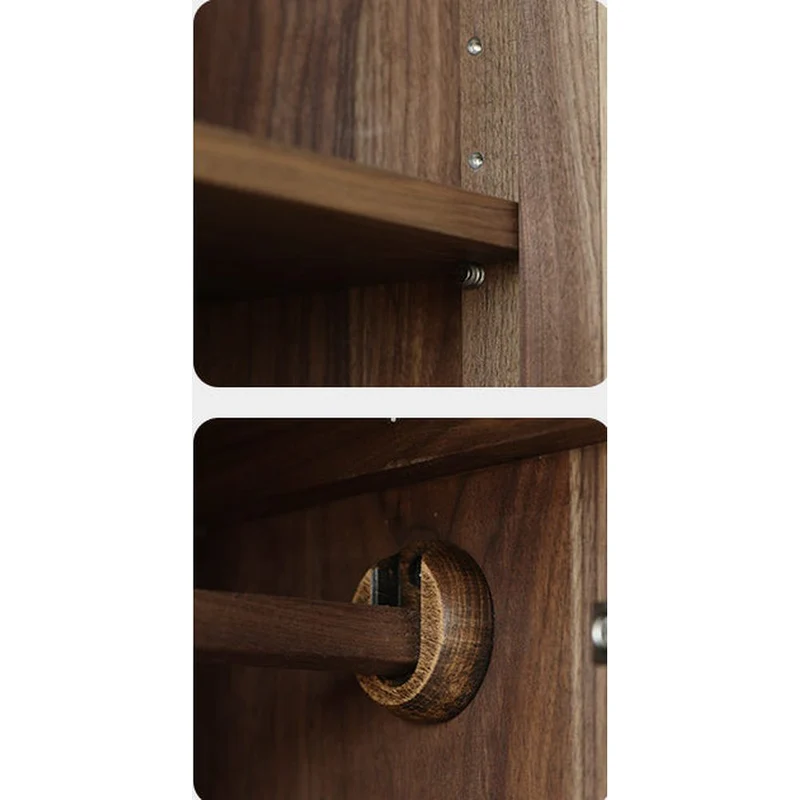 Chic Vintage Walnut Wood Wardrobe with Rattan Door