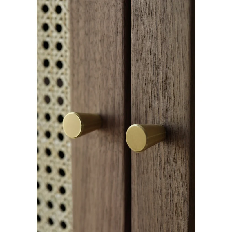 Chic Vintage Walnut Wood Wardrobe with Rattan Door