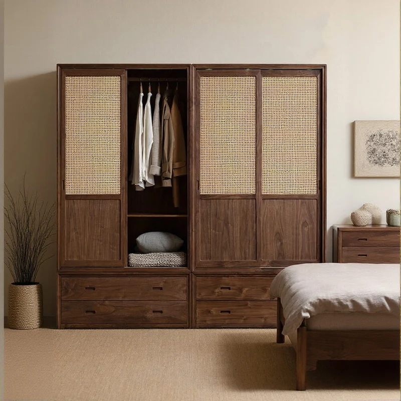 Warm Stylish Solid Walnut Wood Wardrobe