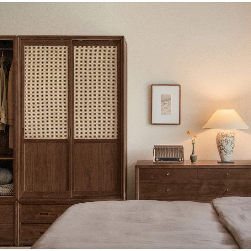 Warm Stylish Solid Walnut Wood Wardrobe