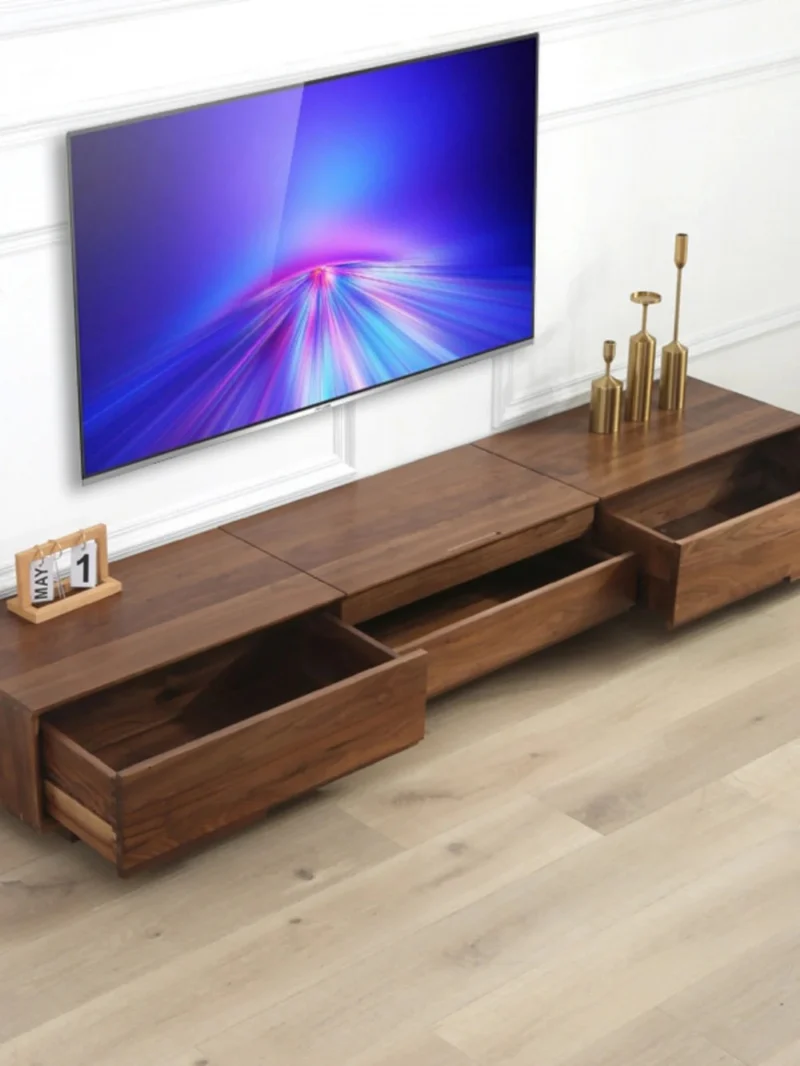 Tapestry Black Walnut Wood TV Stand for Projector with Track Board