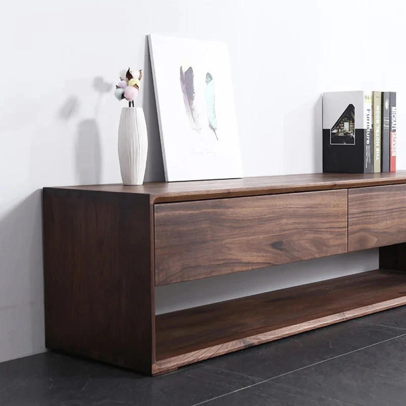 Forte Simple Design Solid Black Walnut Wood Bench with 2 Drawers