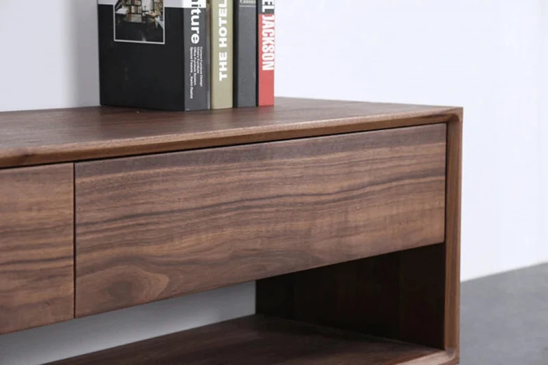 Forte Simple Design Solid Black Walnut Wood Bench with 2 Drawers
