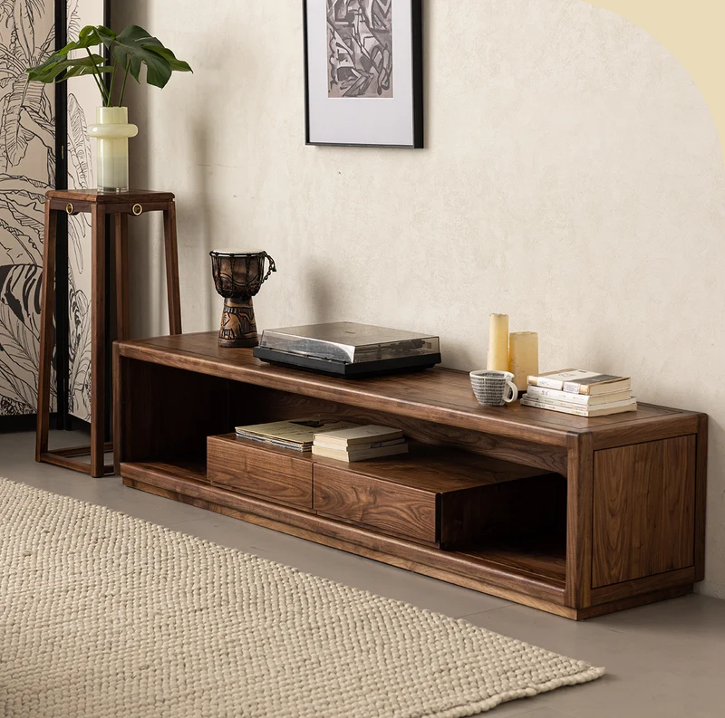 Sierra Open Space Style Solid Walnut Wood TV Stand