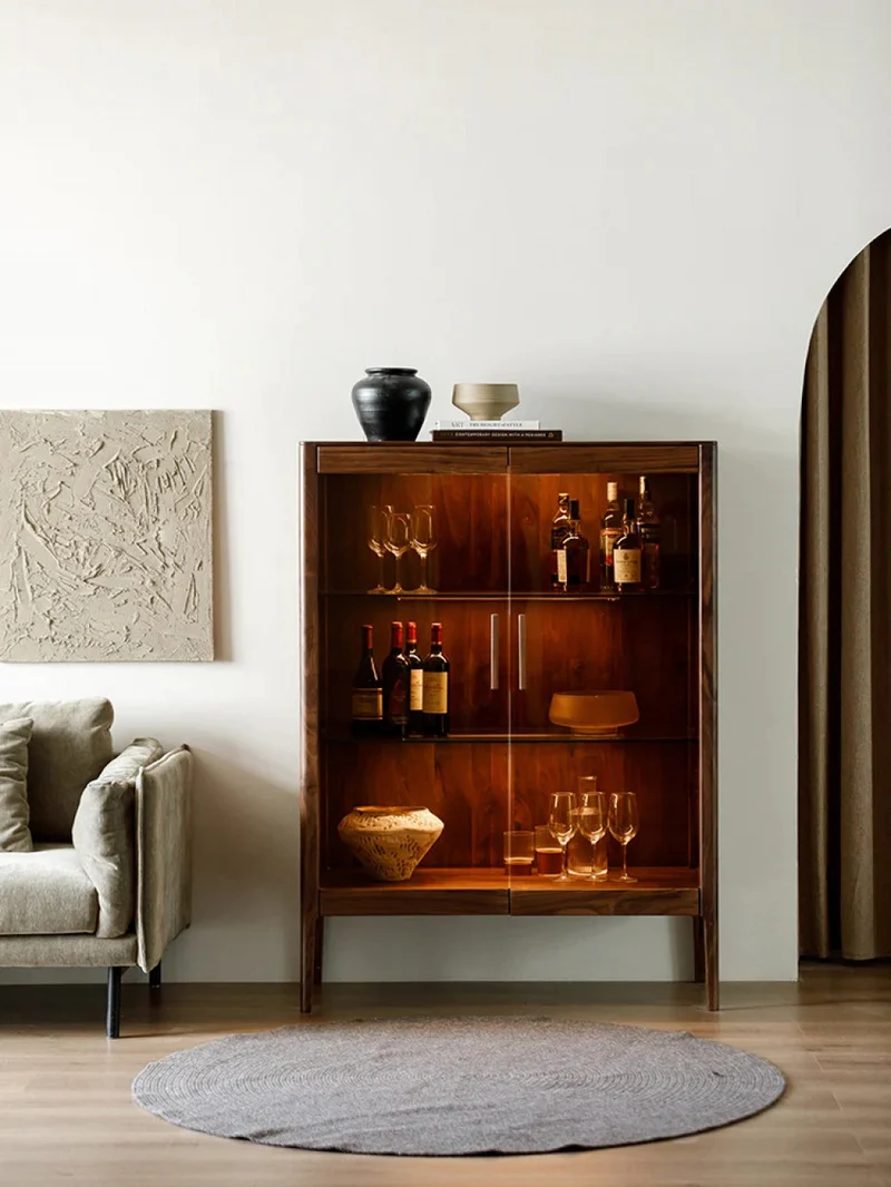 Inspire New Glass Walnut Wood Wine and Liquor Bar Cabinet