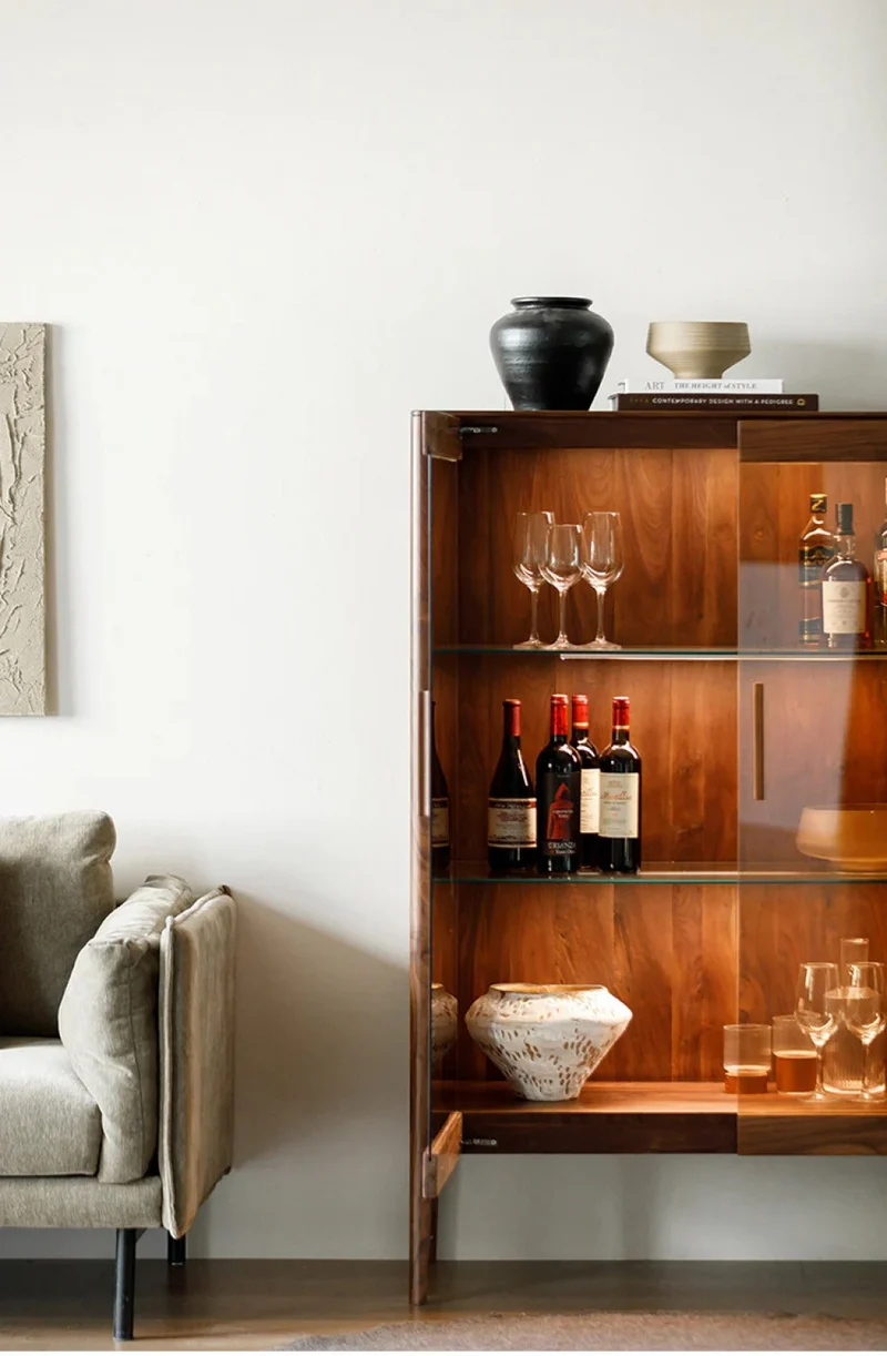 Inspire New Glass Walnut Wood Wine and Liquor Bar Cabinet