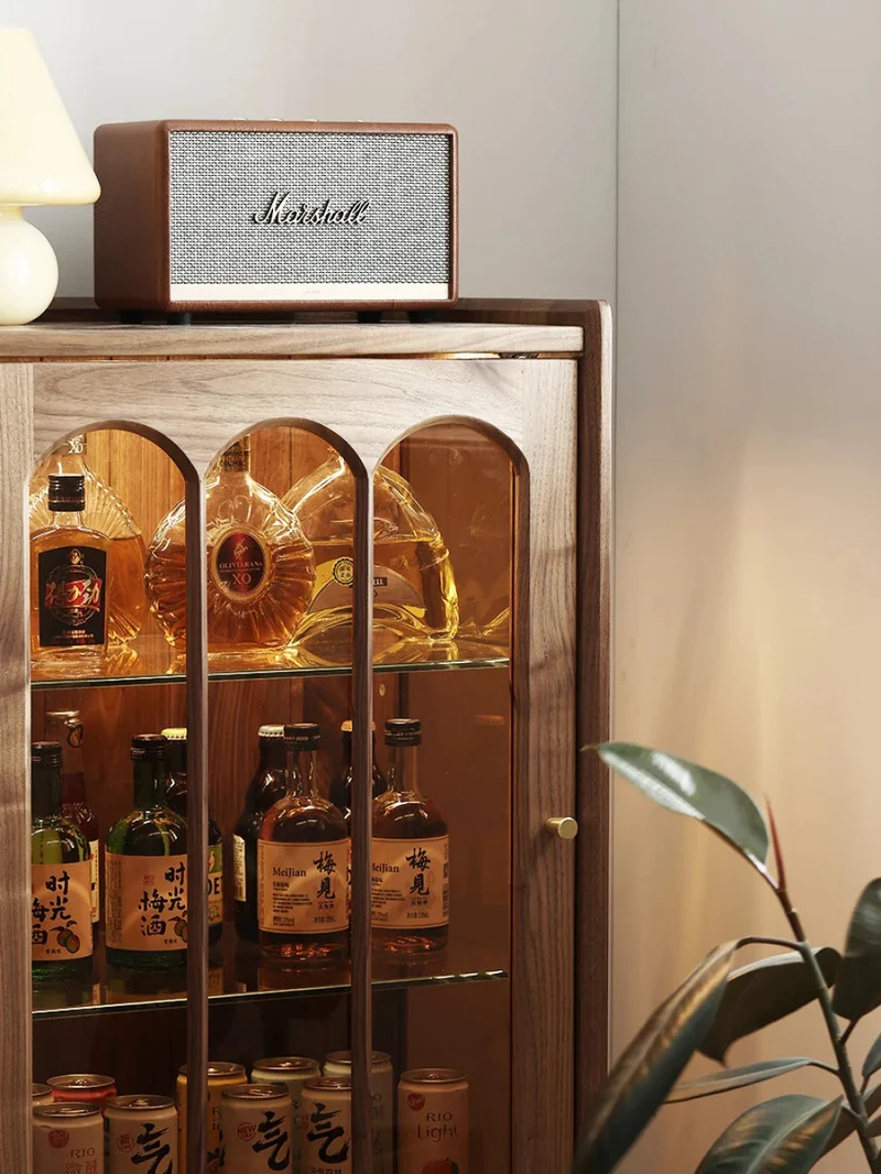 Epic Solid Walnut Wood Bar Wine Cabinet with Glass Door