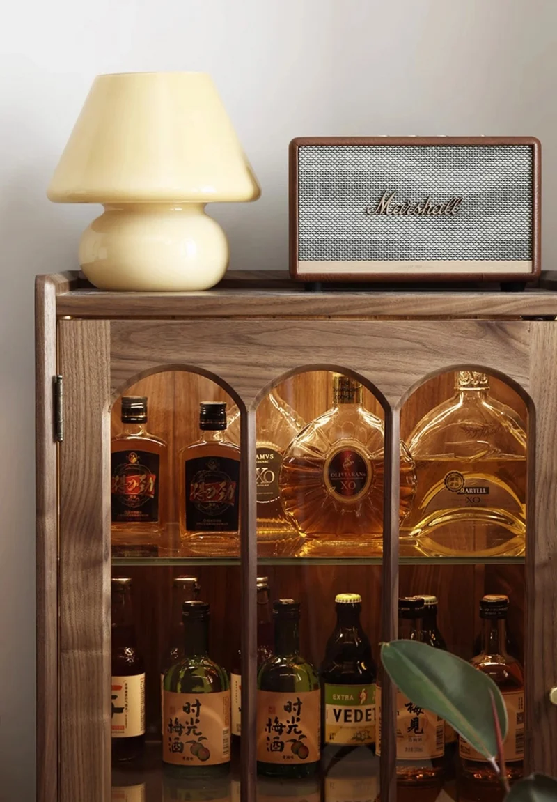 Epic Solid Walnut Wood Bar Wine Cabinet with Glass Door