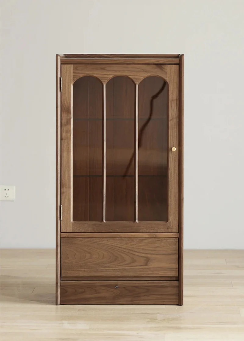 Epic Solid Walnut Wood Bar Wine Cabinet with Glass Door