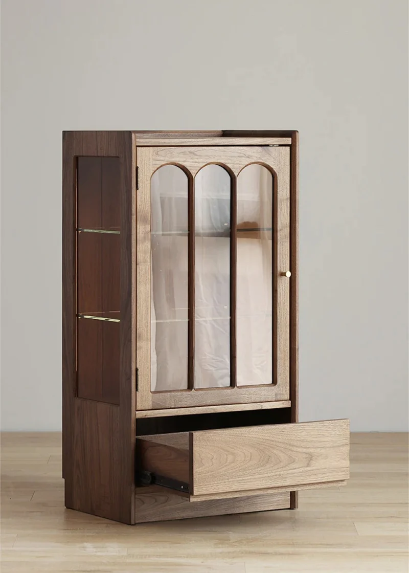 Epic Solid Walnut Wood Bar Wine Cabinet with Glass Door