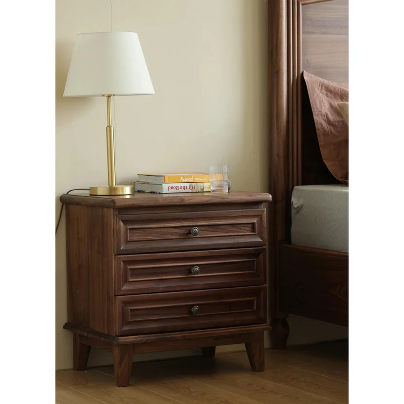 Noble Walnut Wood and Black Nightstand