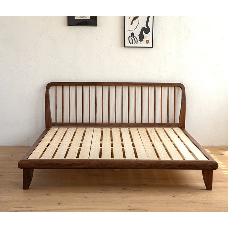 Elevation Mid-Century Steccato Walnut Wood Bed Frame