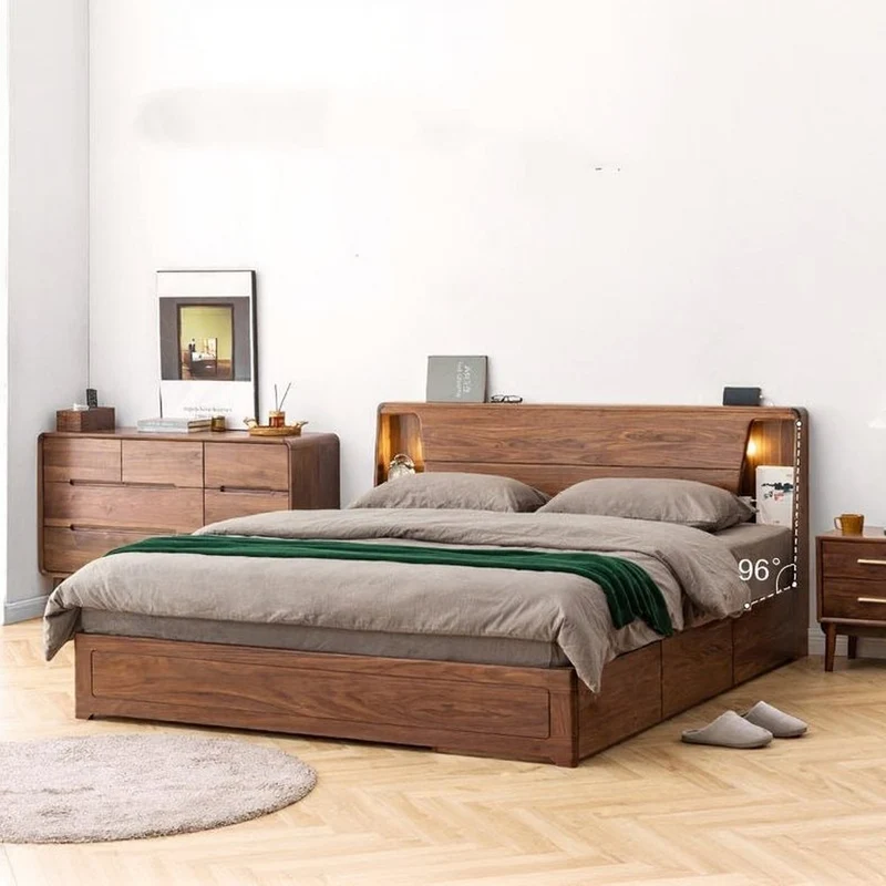 72" x 84" Solid Black Walnut Wood Hydraulic Bed with Storage