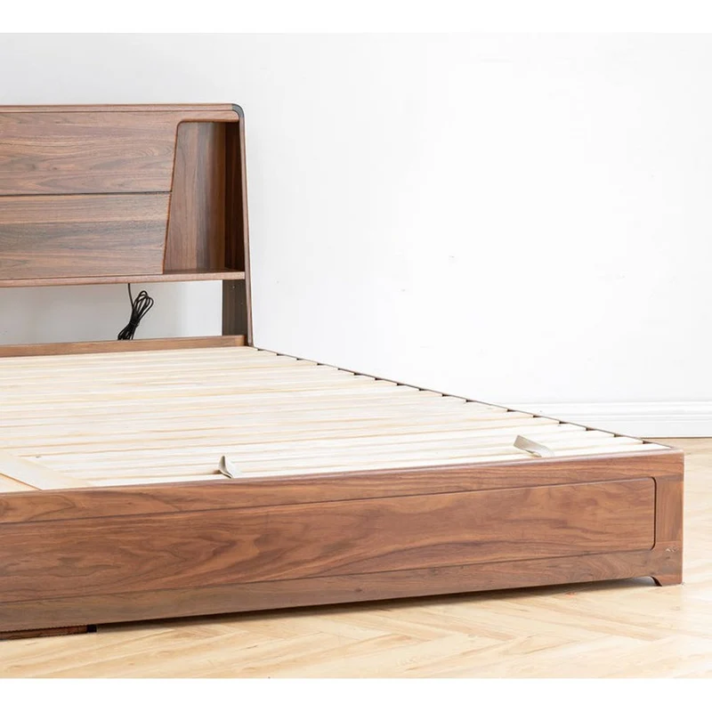 72" x 84" Solid Black Walnut Wood Hydraulic Bed with Storage