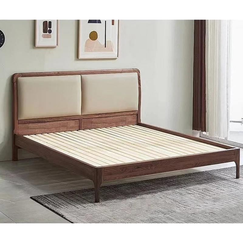 Sculpted Round Edge Headboard Walnut Wood Platform Bed Frame