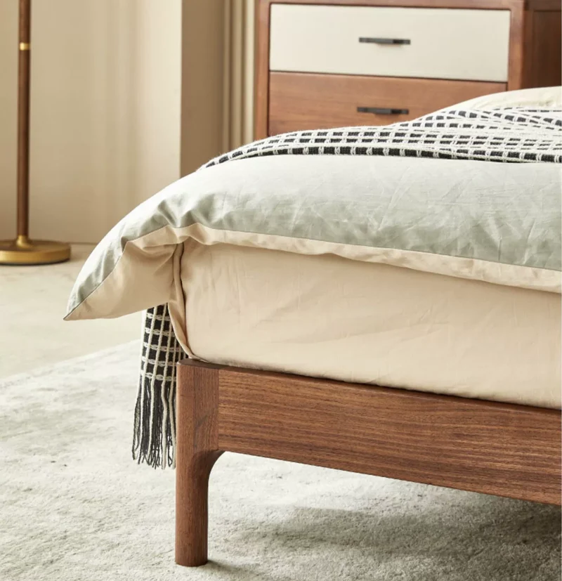 New Modern Solid Black Walnut Wood Real Leather Bed