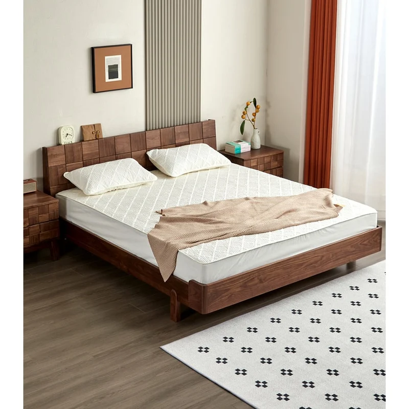 Celestial Solid Black Walnut Wood Bed with Grid Headboard