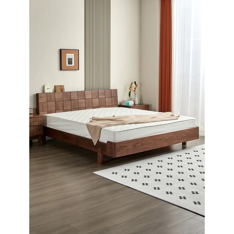 Celestial Solid Black Walnut Wood Bed with Grid Headboard
