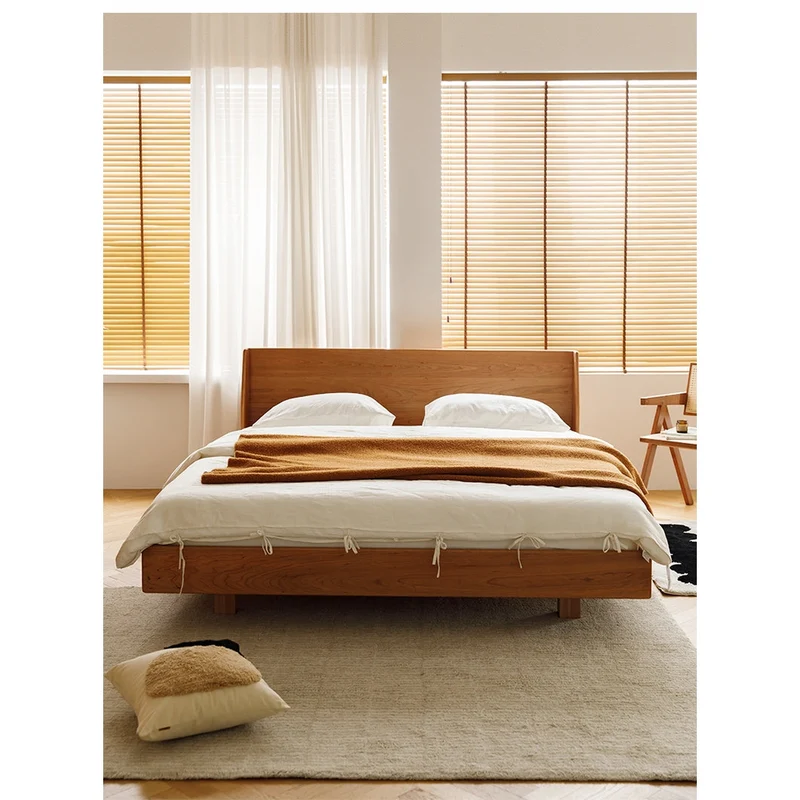 Harmonia Solid Cherry Wood Real Leather Bed