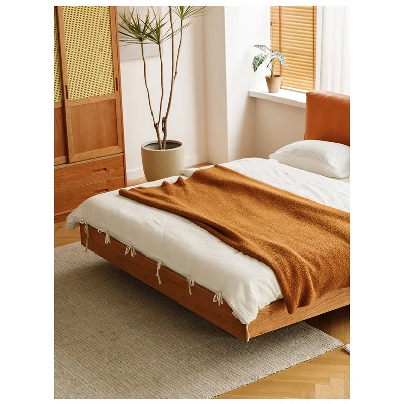 Harmonia Solid Cherry Wood Real Leather Bed