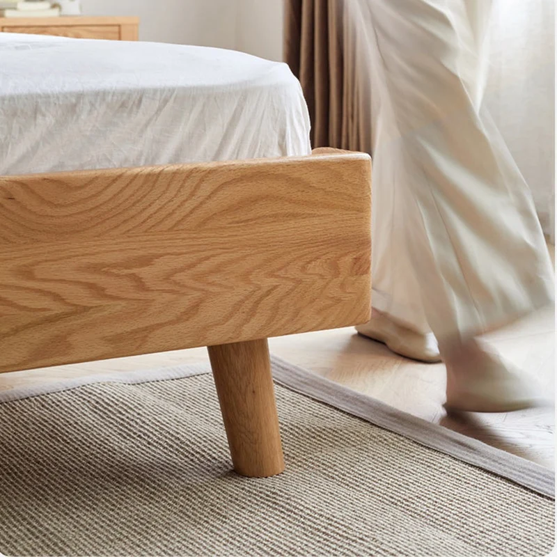 Legacy Oak Wood Real Leather Bed Frame