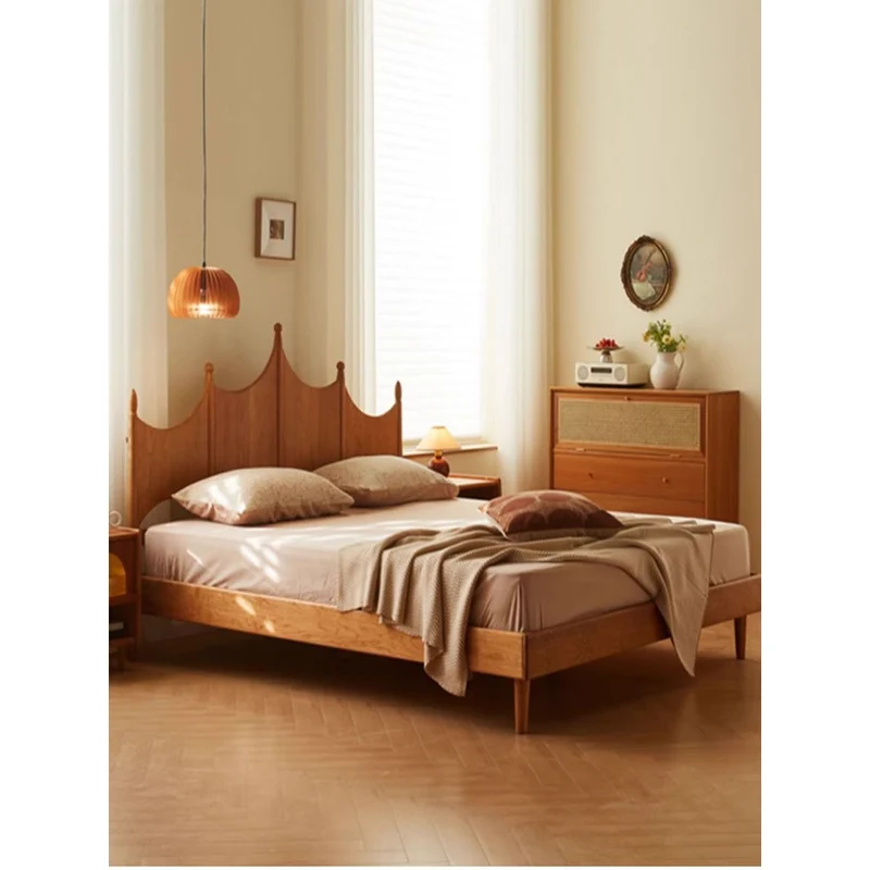 Crown Design Cherry Wood Queen Bed Frame