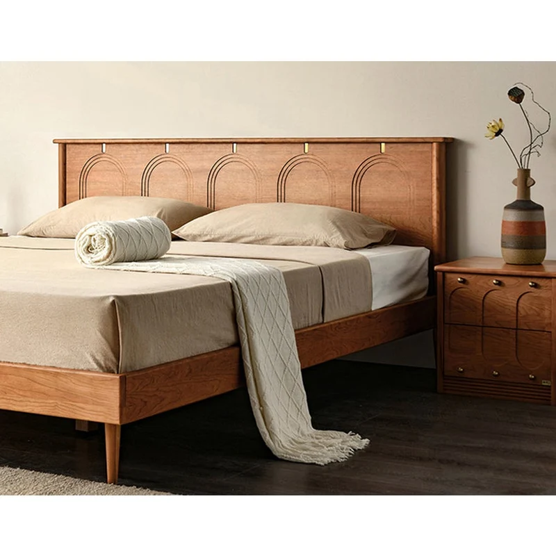 French Style King Size Cherry Wood Platform Bed