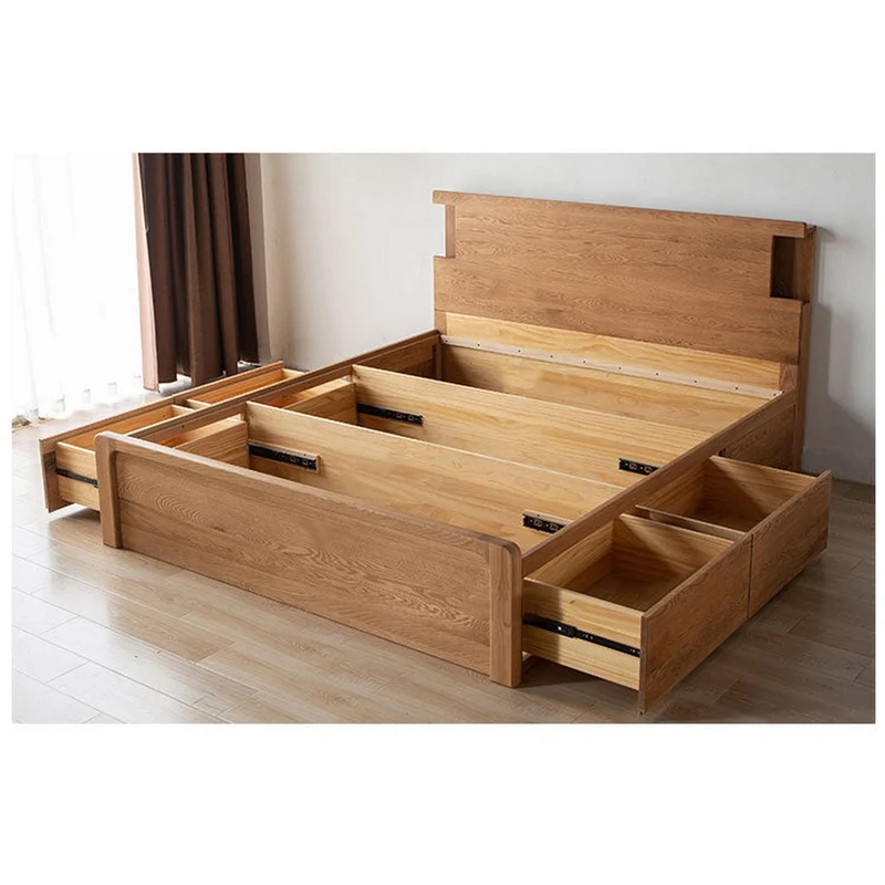 White Oak Wood Hydraulic Bed with Storage Compartments