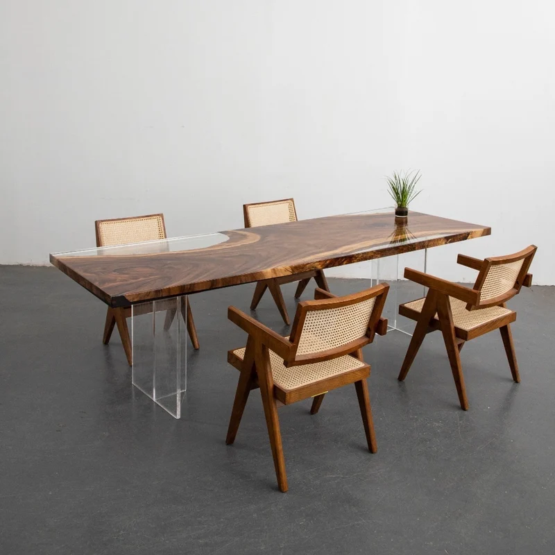 Luxury Custom Epoxy Resin Walnut Dining River Table - Made to Order