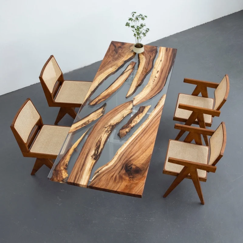 Vibrant South American Walnut Wood Resin Table