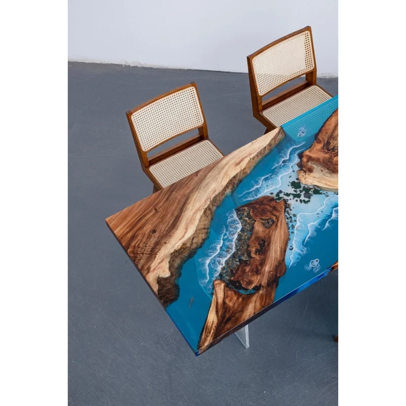 Ocean Wave South Walnut Wood Resin Table