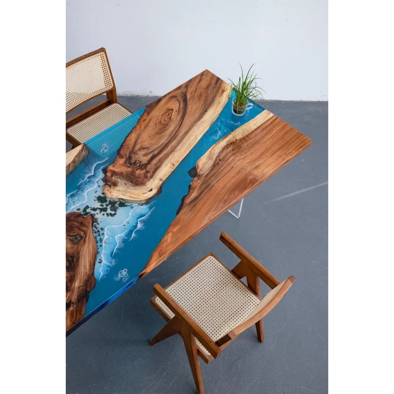 Ocean Wave South Walnut Wood Resin Table