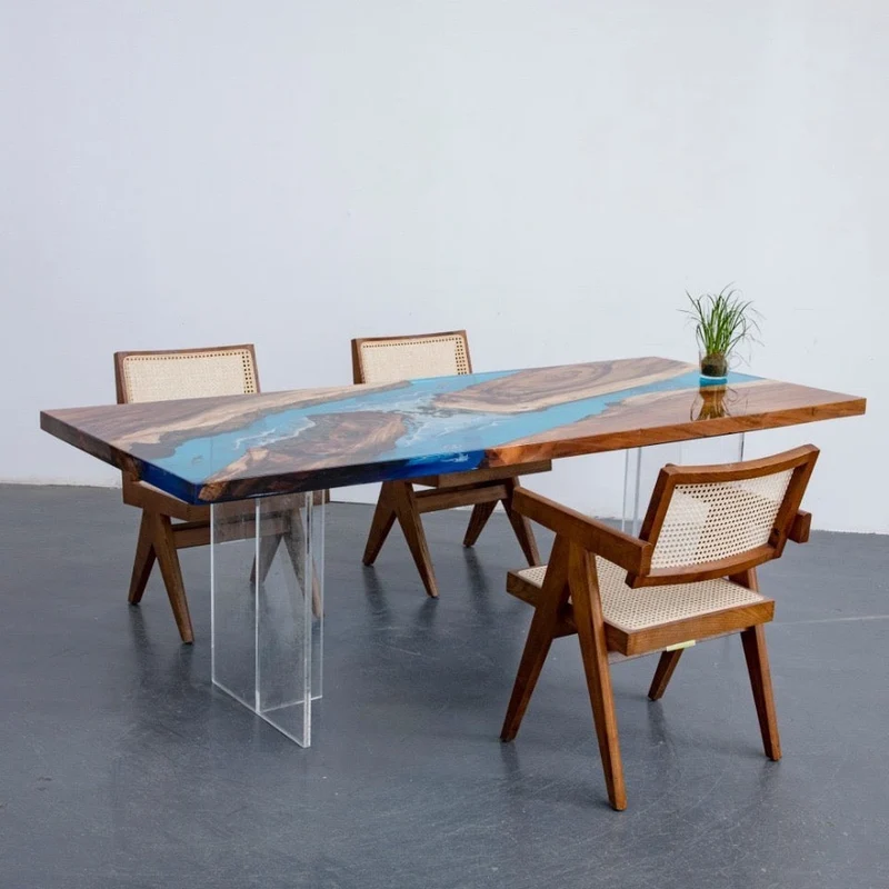 Ocean Wave South Walnut Wood Resin Table