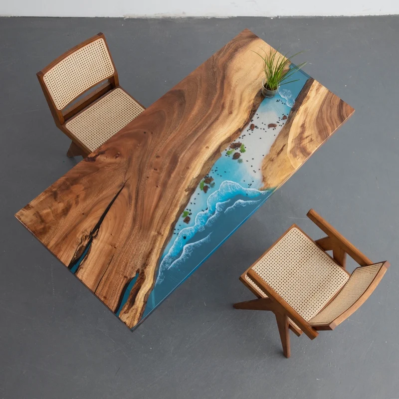 Crystal Clear Walnut Wood Epoxy Resin Table