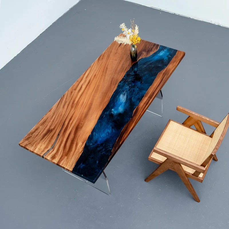 Blue Deep Sea South American Walnut Epoxy Resin Table